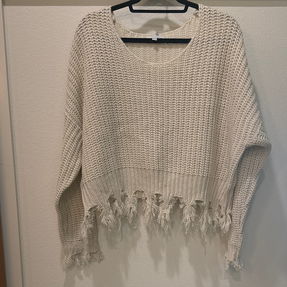Young Fabulous & Broke Cream Fringed Sweater